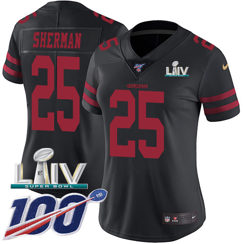 San Francisco 49ers Nike #25 Richard Sherman Black Super Bowl LIV 2020 Alternate Women Stitched NFL 100th Season Vapor Limited Jersey->women nfl jersey->Women Jersey